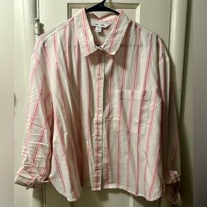 Old Navy Pink and White Striped Button Up Shirt